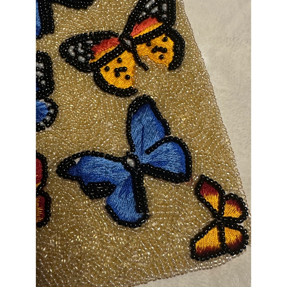 Beaded Butterfly Crossbody Phone Bag Gold Seed Bead Embroidered Small Pouch - Picture 4 of 15